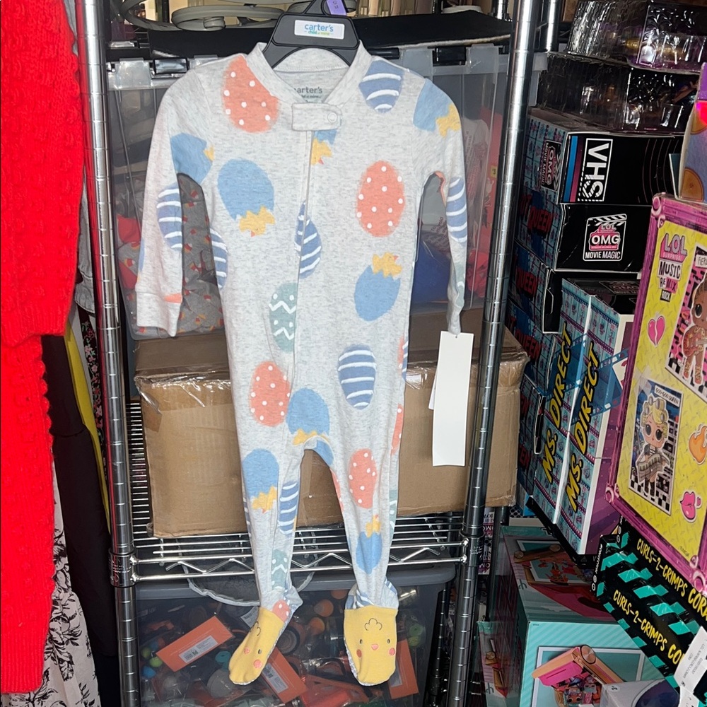 Carter's Gray Footed One-Piece Pajama with Pastel Egg Print